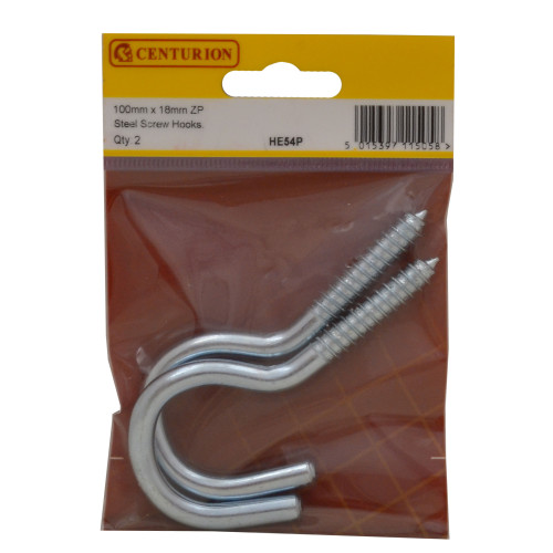 Steel Screw Hooks - Zinc Plated - 100mm x 7.3mm - (Pack of 2)