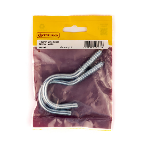Steel Screw Hooks - Zinc Plated - 100mm x 7.3mm - (Pack of 2)