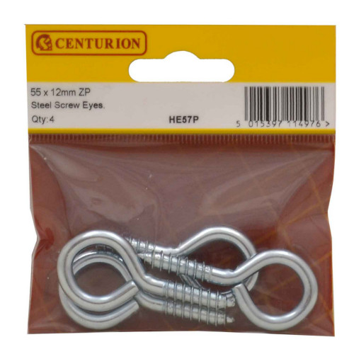 Steel Screw Eyes - Zinc Plated - 55mm x 5mm - (Pack of 4)