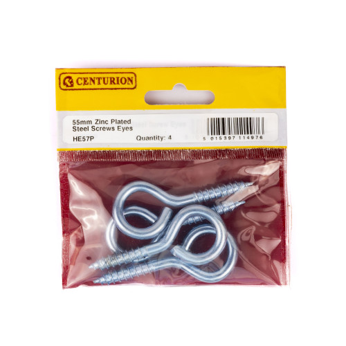 Steel Screw Eyes - Zinc Plated - 55mm x 5mm - (Pack of 4)
