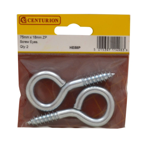 Steel Screw Eyes - Zinc Plated - 75mm x 18mm - (Pack of 2)