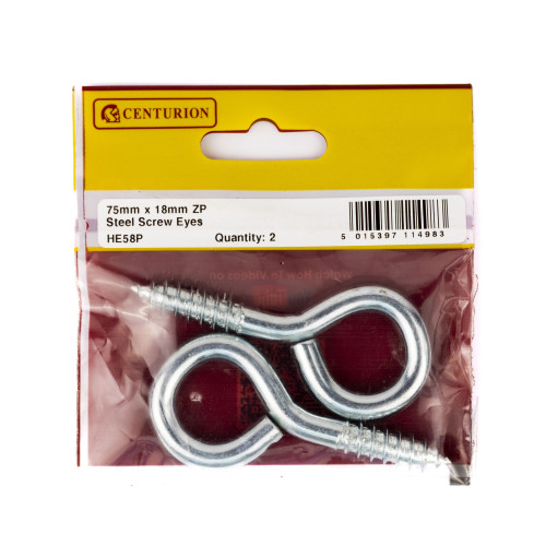 Steel Screw Eyes - Zinc Plated - 75mm x 18mm - (Pack of 2)