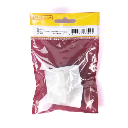 50mm x 32mm Plastic Self Adhesive Hooks (Pack of 2)