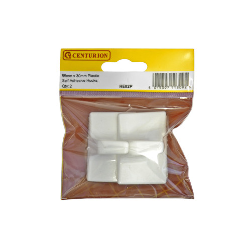 50mm x 32mm Plastic Self Adhesive Hooks (Pack of 2)