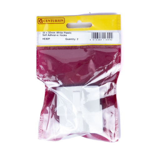 50mm x 32mm Plastic Self Adhesive Hooks (Pack of 2)