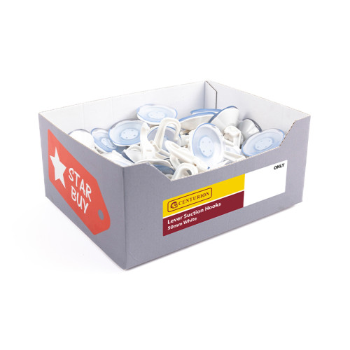 Display Box Deal - 50mm White Lever Suction Hooks (Made to Order)