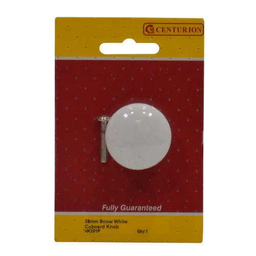 Porcelain Cupboard and Wardrobe Knobs, White, 38mm Dia.
