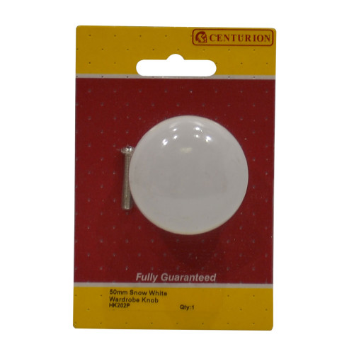 Porcelain Cupboard and Wardrobe Knobs, White, 50mm Dia.