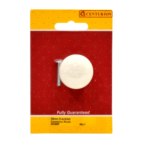 Ceramic Cupboard Knobs, Crackled White, 35mm Dia.