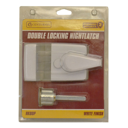 Centurion Double Locking Night latch, WhitePolished Brass Cylinder