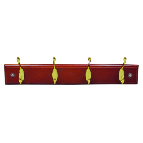 4 Hook Standard Rail - Brass Hooks - Mahogany Board
