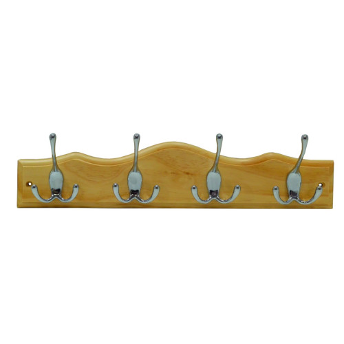 4 Tri-Hooks On Scallop Top Board - Chrome Plated Hooks - Pine
