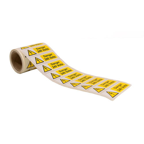 'Danger 240 Volts' Labels, Self-Adhesive Vinyl, (75mm x 25mm) (Roll of 250)