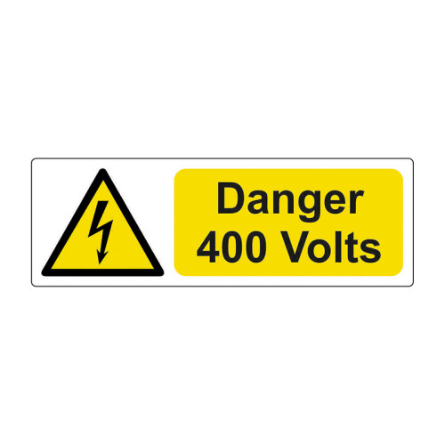 'Danger 400 Volts' Labels, Self-Adhesive Vinyl, (75mm x 25mm) (Pack of 5)