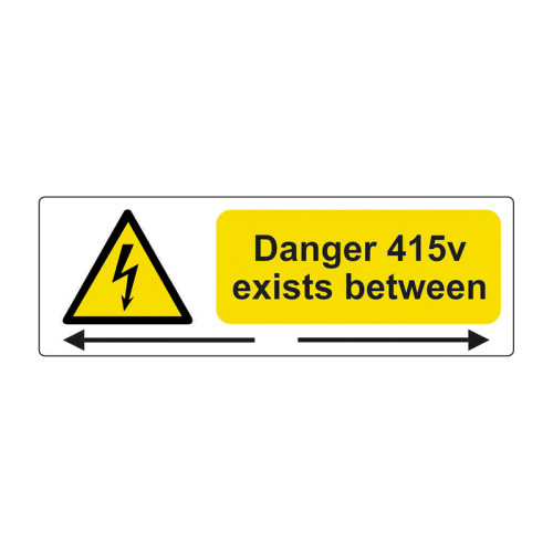 'Danger 415 Volts Exists Between' Labels, Self-Adhesive Vinyl, (75mm x 25mm) (Pack of 5)