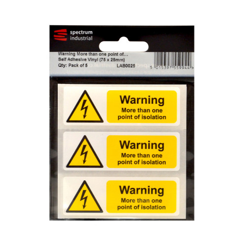 'Warning More Than One Point Of Isolation' Labels, Self-Adhesive Vinyl, (75mm x 25mm) (Pack of 25)