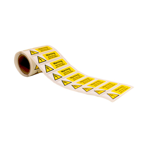 'Warning More Than One Point Of Isolation' Labels, Self-Adhesive Vinyl, (75mm x 25mm) (Roll of 250)