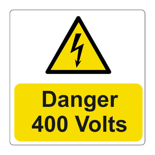 'Danger 400 Volts' Labels, Self-Adhesive Vinyl, (75mm x 75mm) (Pack of 5)