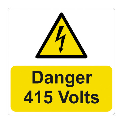 'Danger 415 Volts' Labels, Self-Adhesive Vinyl, (75mm x 75mm) (Pack of 5)