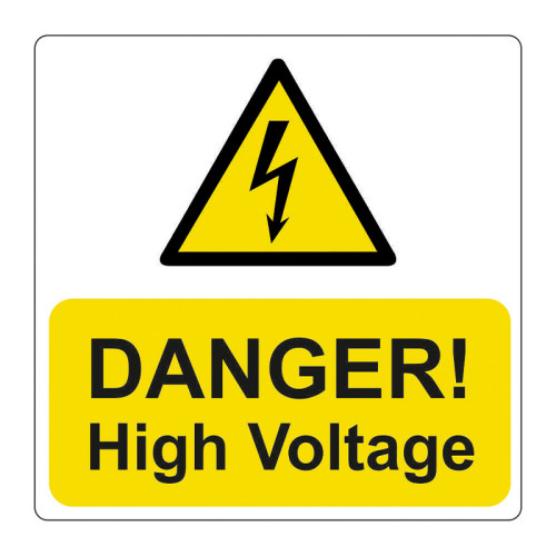 'Danger High Voltage' Labels, Self-Adhesive Vinyl, (75mm x 75mm) (Roll of 100)