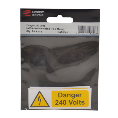 Danger 240 volts - Pack of 5 1.2mm Recyclable PP (75 x 25mm)