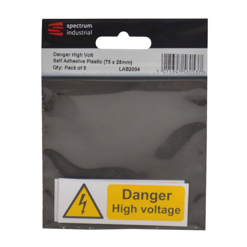 Danger High Voltage - Pack of 5 Self Adhesive PP (75 x 25mm)