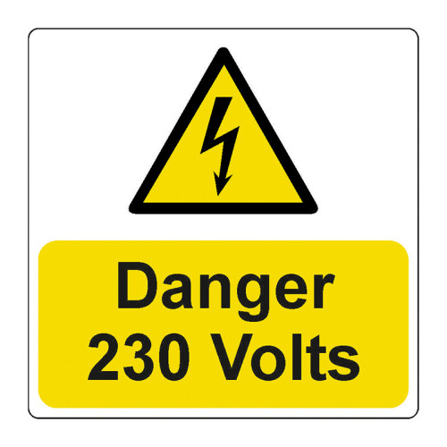 Danger 230 Volts - Pack of 5 Self Adhesive PP (75 x 75mm)