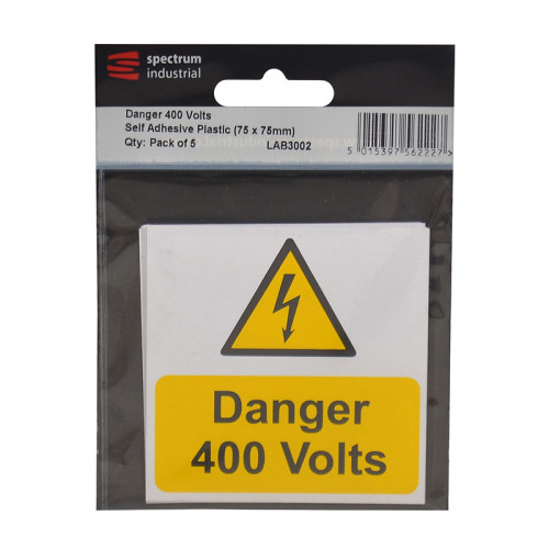 Danger 400 Volts - Pack 5 Self Adhesive PP (75 x 75mm)