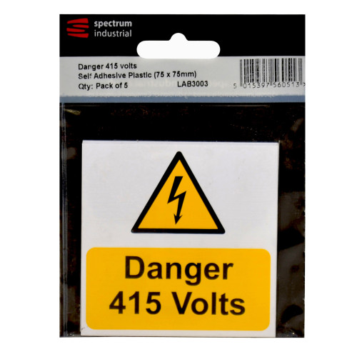 Danger 415 volts - Pack of 5 Self Adhesive PP (75 x 75mm)