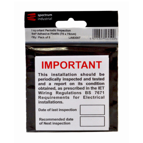 Important Periodic Inspection - Pack of 5 Self Adhesive PP (75 x 75mm)