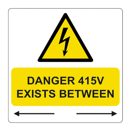 Danger 415 Volts exists - Pack of 5 1.2mm Recyclable PP (75 x 75mm)