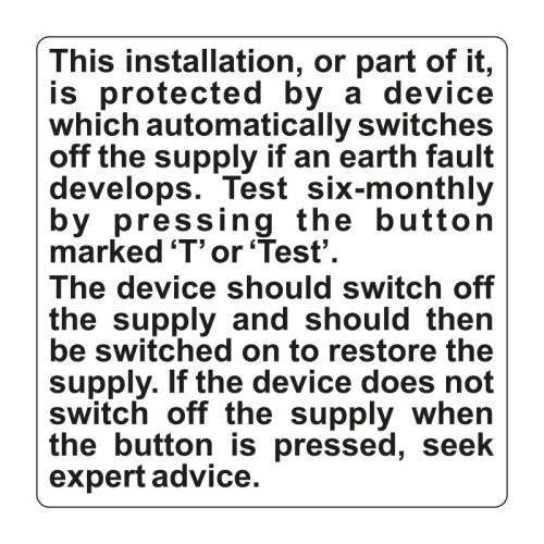 'Important RCD Test' Labels, Self-Adhesive Vinyl, (75mm x 75mm) (Pack of 25)
