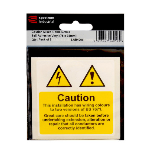 'Caution Mixed Cable Notice' Labels, Self-Adhesive Vinyl, (75mm x 75mm) (Pack of 25)