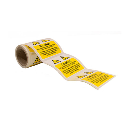 'Caution Mixed Cable Notice' Labels, Self-Adhesive Vinyl, (75mm x 75mm) (Roll of 100)