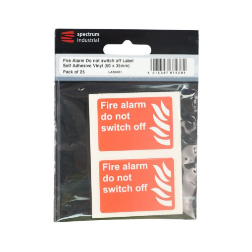 Fire Alarm Do Not Switch Off Label - Pack of 25 SAV (50 x 35mm)