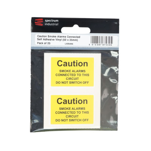 Caution Smoke Alarms Connected to This Circuit Label - Pack of 25 SAV (50 x 35mm)