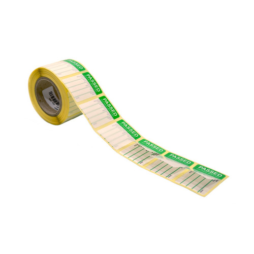 'Pass Test' Labels, Self-Adhesive Vinyl Self Laminating, (35mm x 15mm) (Roll of 250)