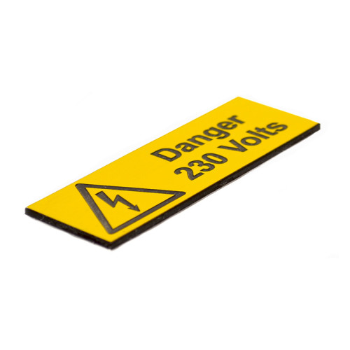 'Danger 230 Volts' Labels, Rigid Engraved, (75mm x 25mm) (Pack of 5)
