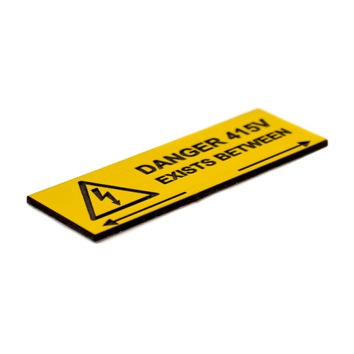 'Danger 415 Volts Exists Between' Labels, Rigid Engraved, (75mm x 25mm) (Pack of 5)