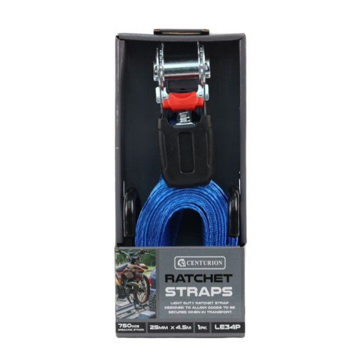 Ratchet Tie Down - 750kg Breaking Strength - 4.5m Length - 25mm Width