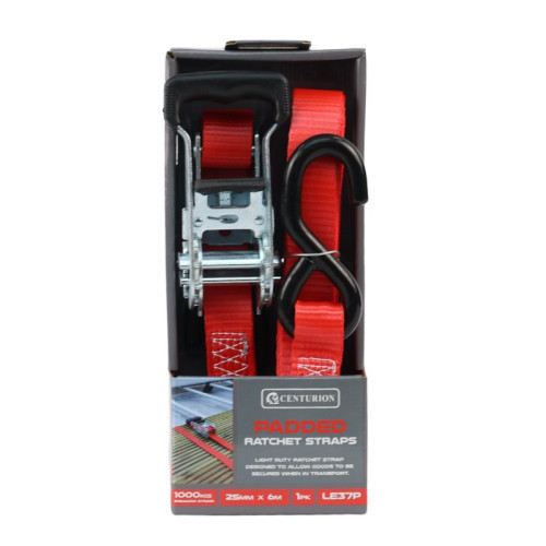 Padded Ratchet Tie Down - 1000kg Breaking Strength- 6m Length - 25mm Width