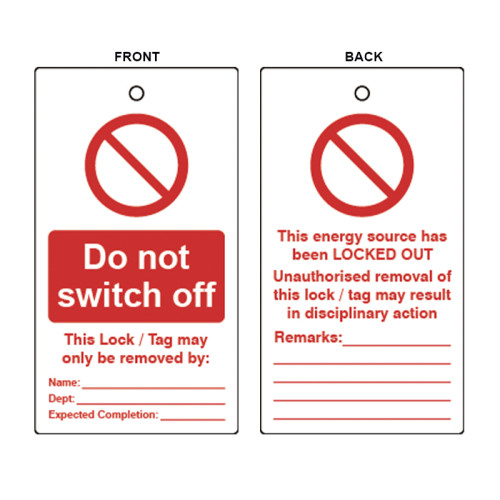 'Do Not Switch Off' Lockout Tag (Double Sided, 10 Pack)
