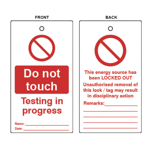 'Do Not Touch Testing In Progress' Lockout Tag (Double Sided, 10 Pack)