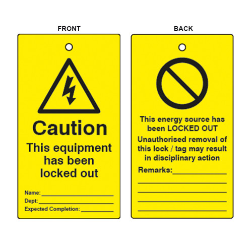'Caution This Equipment Has Been Locked Out' Lockout Tag (Double Sided, 10 Pack)