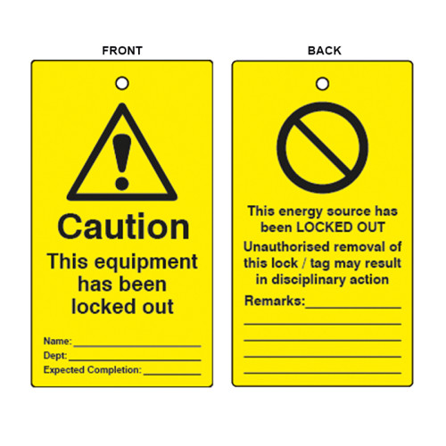 'Caution This Equipment Has Been Locked Out' Lockout Tag (Double Sided, 10 Pack) 1