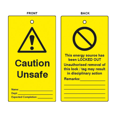 'Caution Unsafe' Lockout Tag (Double Sided, 10 Pack)