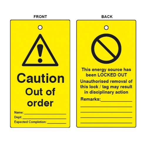 'Caution Out of Order' Lockout Tag (Double Sided, 10 Pack)