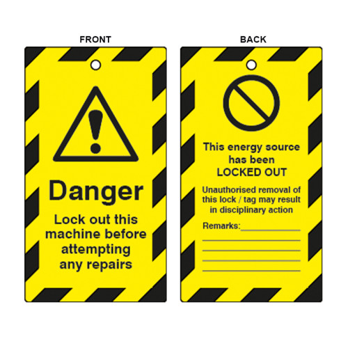 'Danger Lock Out This Machine' Lockout Tag (Double Sided, 10 Pack)
