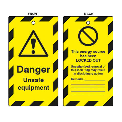 'Danger Unsafe Equipment' Lockout Tag (Double Sided, 10 Pack)