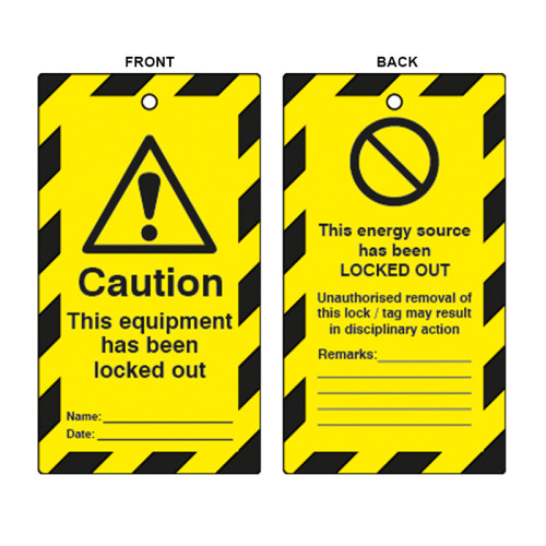 'Caution This Equipment Has Been Locked Out' Lockout Tag (Double Sided, 10 Pack) 2